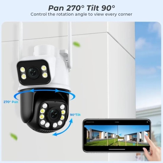 WiFi смарт камера за наблюдение с двойна леща, ротация и Full HD (12MP) резолюция